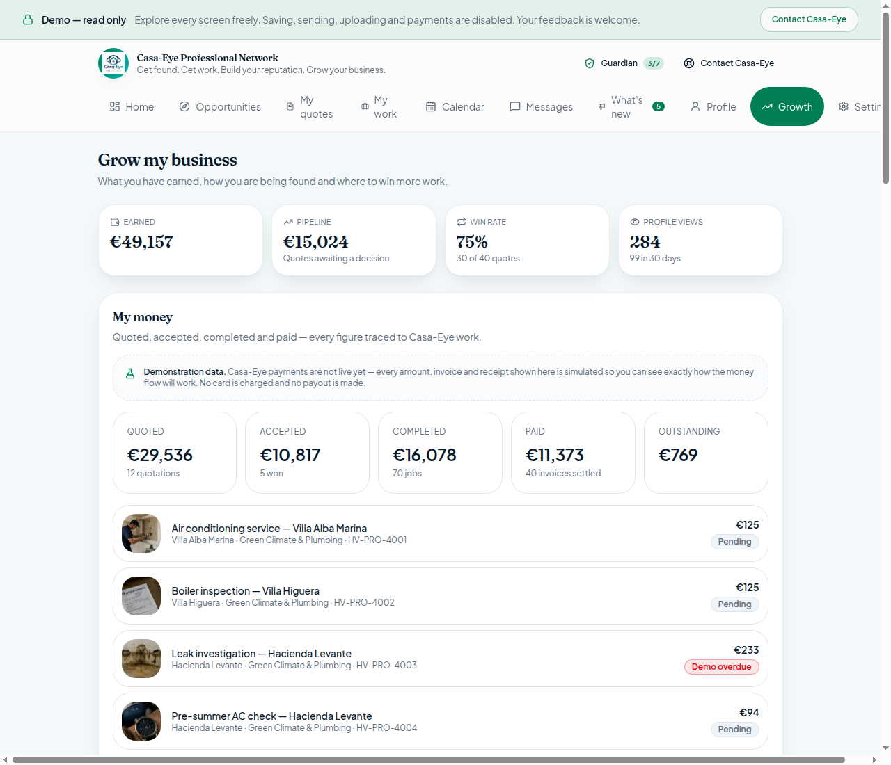 Professional growth view showing reputation built from completed work
