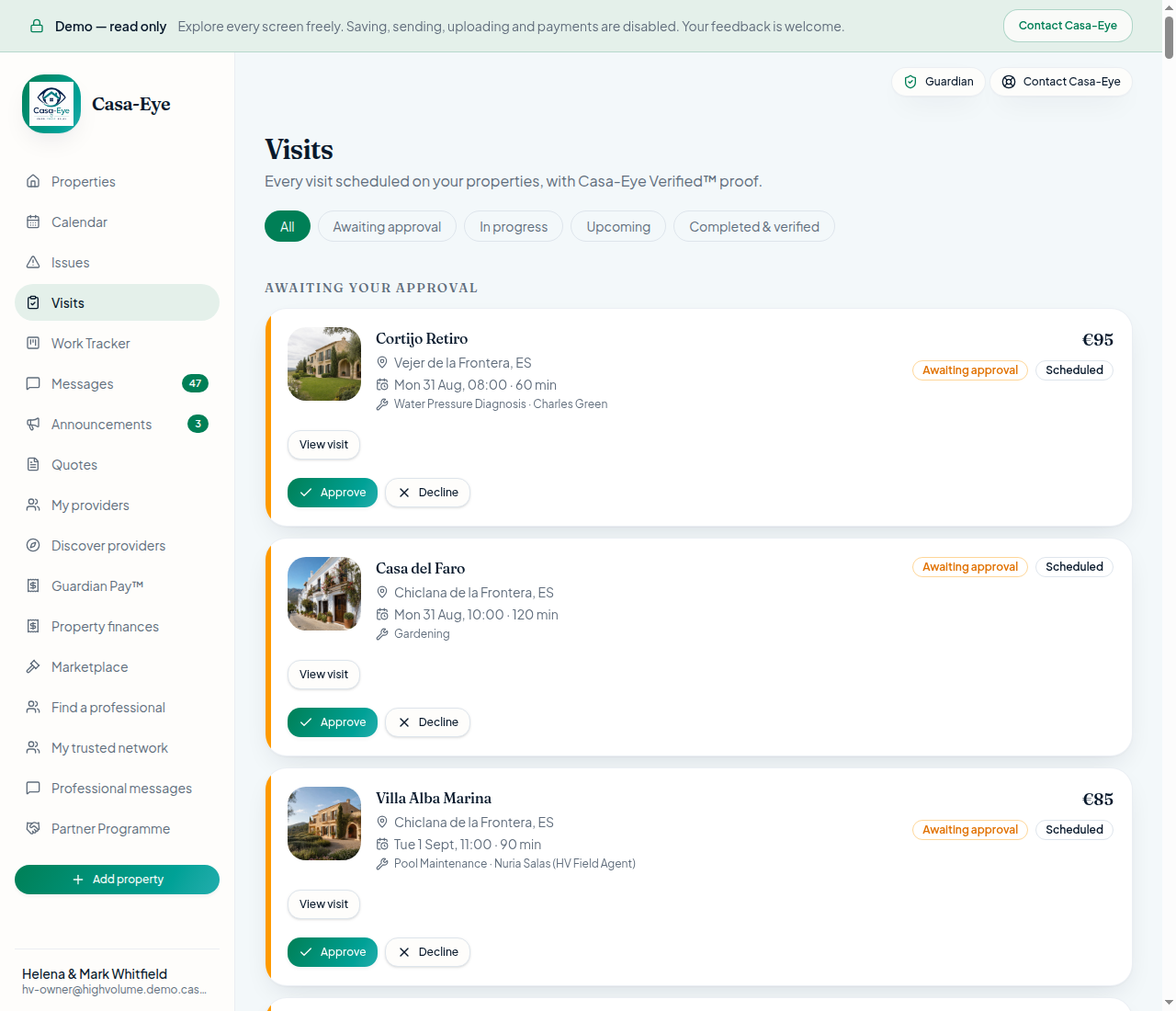 Verified visit record showing the outcome of introduced work