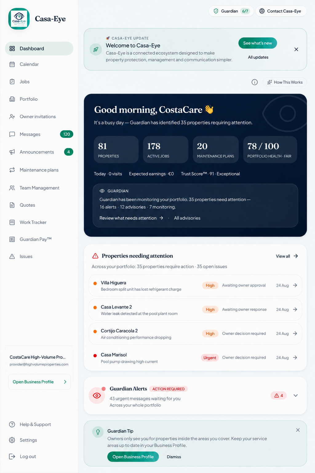 Casa-Eye dashboard in English
